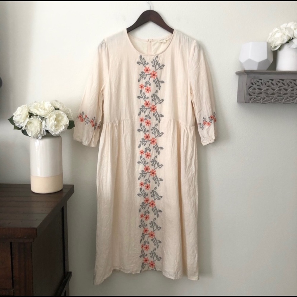 Roolee embroidered oversize midi dress cream Large